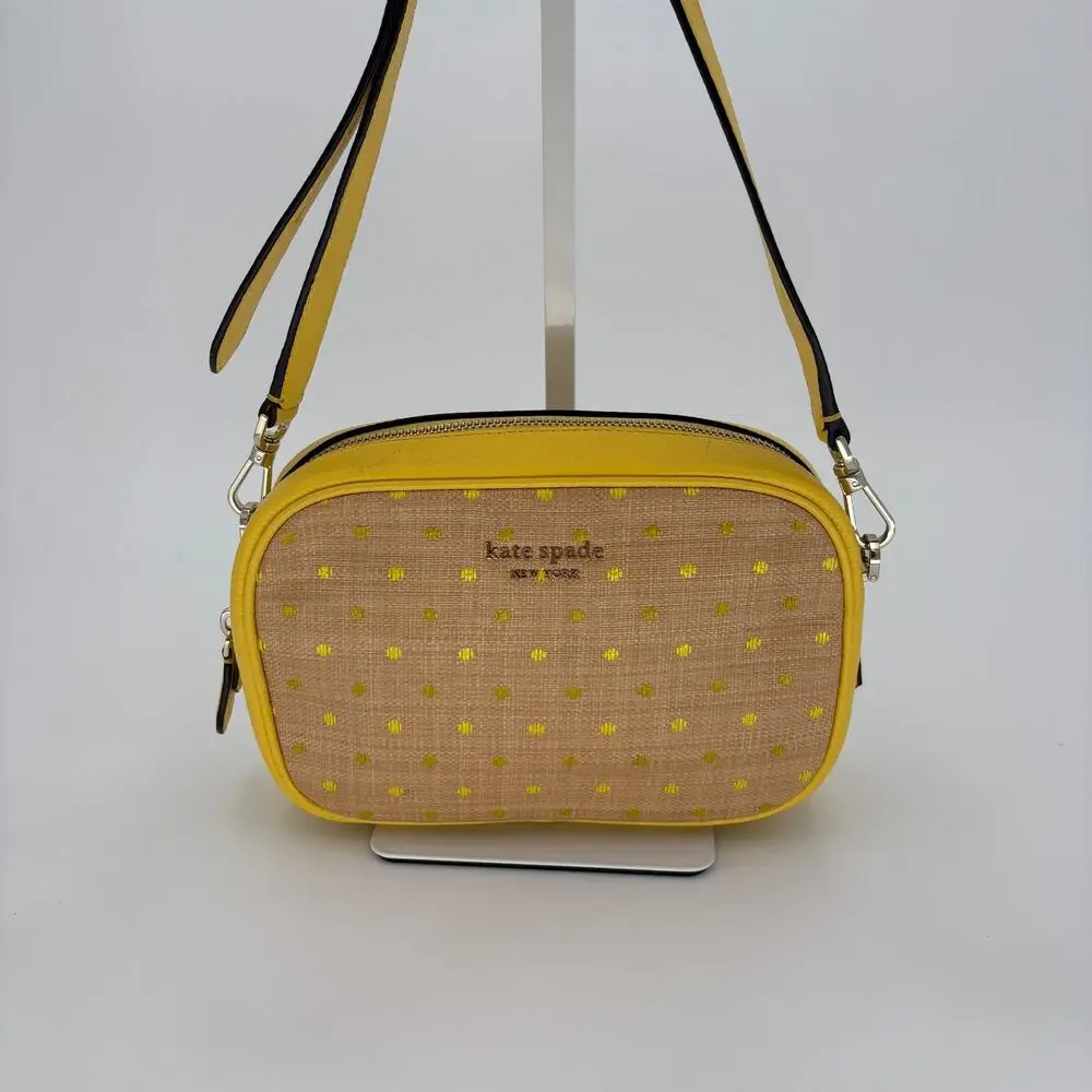 Kate Spade Astrid Yellow Pebbled Leather & Straw Crossbody Bag W/ Dustbag